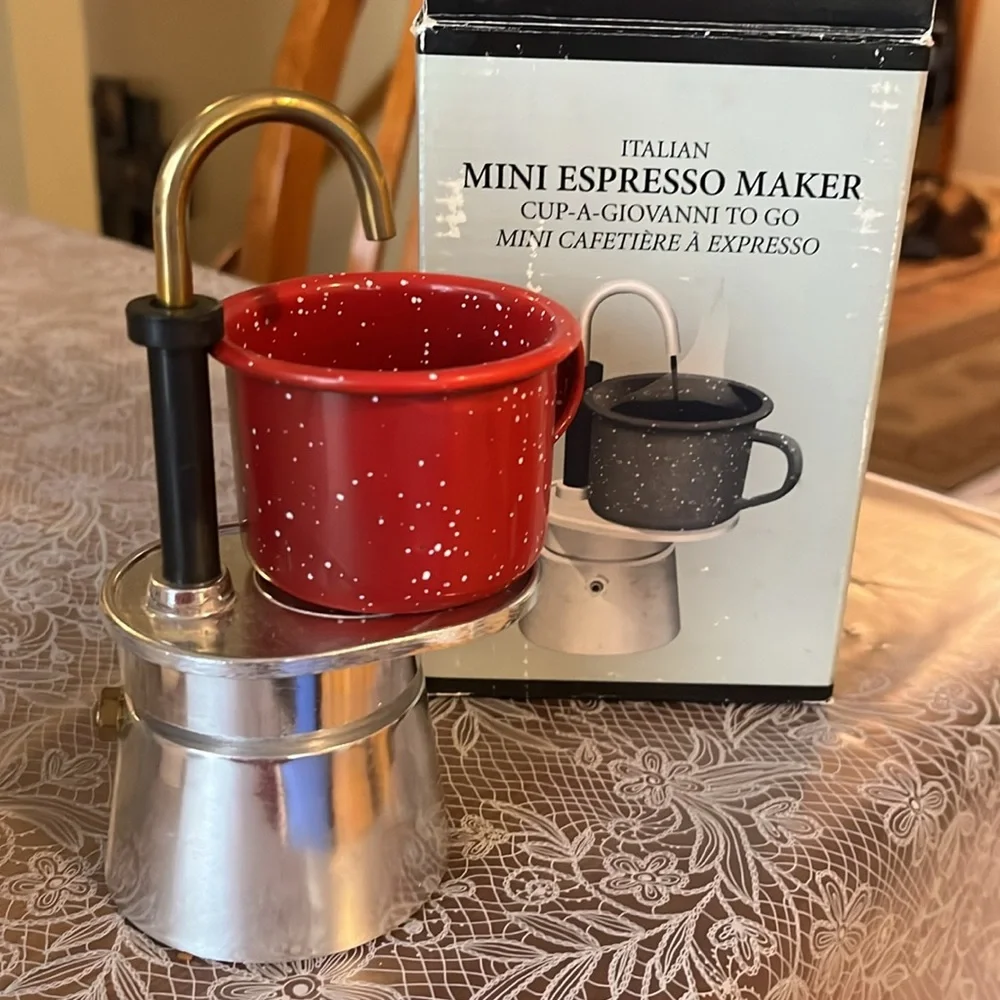 Restoration Hardware Mini Espresso Maker camping red enamelware Made in Italy